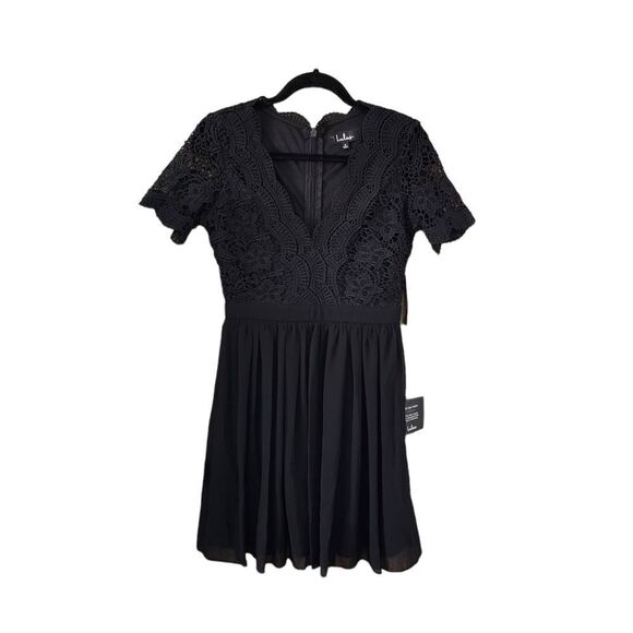 Lulus Dresses & Skirts - Lulus black angel in disguise lace crochet overlay dress chiffon size small